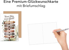 Laden Sie das Bild in den Galerie-Viewer, Edition Seidel Premium Glückwunschkarte zum Abschied mit Umschlag. Abschiedskarte mit Spruch Grußkarte. Neuer Weg, neues Glück. (AS166 SW025)
