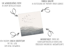Laden Sie das Bild in den Galerie-Viewer, Edition Seidel Premium quadratische Trauerkarte mit Umschlag. Beileidskarte Karte in stiller Trauer Mitgefühl stille Anteilnahme Abschied herzliches Beileid Vögel Berge Nebel (TQ105 SW024)
