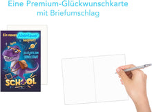 Laden Sie das Bild in den Galerie-Viewer, Edition Seidel Premium Glückwunschkarte zur Einschulung mit Umschlag. Einschulungskarte mit Spruch Karte Einschulung Kind Mädchen Junge Schulstart 1. Klasse Dinosaurier (ES147 SW024)
