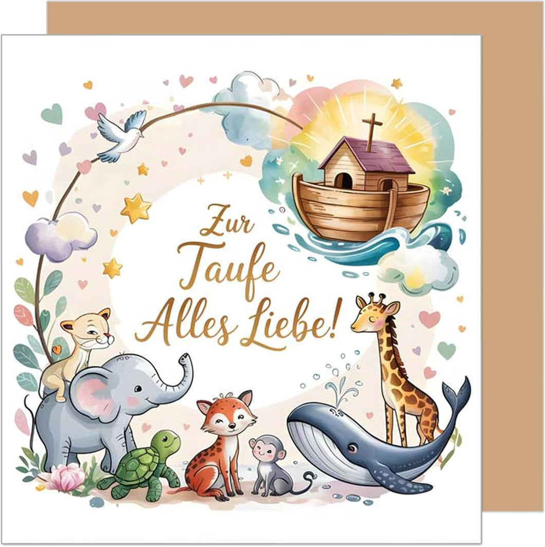 Edition Seidel Premium quadratische Glückwunschkarte zur Taufe mit Umschlag. Taufkarte Grußkarte Karte Taufkind Junge Mädchen Kinder Kind Tiere Arche Noah (ETQ118 SW025)