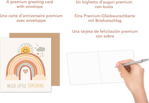 Edition Seidel Premium quadratische Glückwunschkarte zur Geburt mit Umschlag. Karte Grußkarte Babykarte mit Spruch Hello little Sunshine Billet Junge Mädchen Baby Regenbogen Sonne (EQ102 SW024)