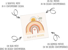 Laden Sie das Bild in den Galerie-Viewer, Edition Seidel Premium quadratische Glückwunschkarte zur Geburt mit Umschlag. Karte Grußkarte Babykarte mit Spruch Hello little Sunshine Billet Junge Mädchen Baby Regenbogen Sonne (EQ102 SW024)
