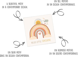 Edition Seidel Premium quadratische Glückwunschkarte zur Geburt mit Umschlag. Karte Grußkarte Babykarte mit Spruch Hello little Sunshine Billet Junge Mädchen Baby Regenbogen Sonne (EQ102 SW024)