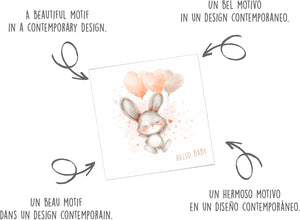 Edition Seidel Premium quadratische Glückwunschkarte zur Geburt mit Umschlag. Karte Grußkarte Babykarte Hello Baby Billet Junge Mädchen Hase Luftballons Herzen (EQ103 SW024)