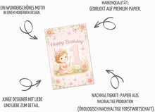 Laden Sie das Bild in den Galerie-Viewer, Edition Seidel Premium Glückwunschkarte zum 1. Geburtstag mit Umschlag. Karte Grußkarte Geburtstagskarte Happy Birthday Englisch Mädchen Kind Fee Blumen Zauberstab Zahl (G4130 SW026)
