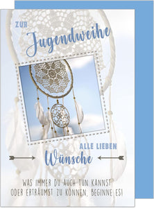 Edition Seidel Premium Glückwunschkarte zur Jugendweihe mit Umschlag. Eine einzelne Karte zur Jugendweihe mit Spruch. Grusskarte Traumfänger Himmel Junge Mädchen (JW127 SW023)