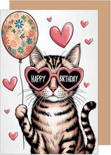 Laden Sie das Bild in den Galerie-Viewer, Edition Seidel Premium Geburtstagskarte mit Umschlag. Glückwunschkarte Grußkarte Karte Geburtstag Happy Birthday Mann Frau Freund Freundin Katze Luftballon (G3795 SW025)
