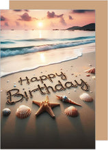 Laden Sie das Bild in den Galerie-Viewer, Edition Seidel Premium Geburtstagskarte mit Umschlag. Glückwunschkarte Grußkarte Karte Billet Geburtstag Happy Birthday Mann Frau Strand Meer Seestern Muscheln Sonnenuntergang (G3565 SW024)
