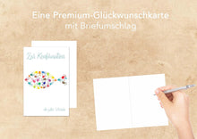 Laden Sie das Bild in den Galerie-Viewer, Edition Seidel Premium Glückwunschkarte zur Konfirmation mit Umschlag. Konfirmationskarte Karte Grusskarte bunte Hände Fisch Junge Mädchen (KF271 SW022)
