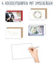 Laden Sie das Bild in den Galerie-Viewer, Edition Seidel Set 4 exklusive Hochzeitskarten mit Umschlägen. Glückwunschkarten Klappkarten Doppelkarten Grusskarten zur Hochzeit Hochzeitskarte Spruch Karte für Brautpaar sie ihn (20077)
