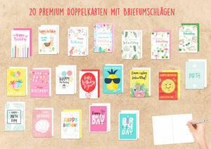 Set 20 exklusive Premium Geburtstagskarten mit Briefumschlag (20846)