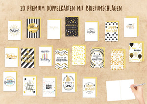 Set 20 exklusive Premium Geburtstagskarten mit Briefumschlag (20808)