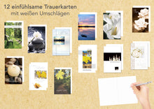 Laden Sie das Bild in den Galerie-Viewer, Set 12 einfühlsame Trauerkarten/Beileidskarten mit Umschlag (20041)
