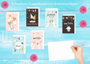 Set 6 exklusive Geburtstagskarten mit Umschlag (20095)