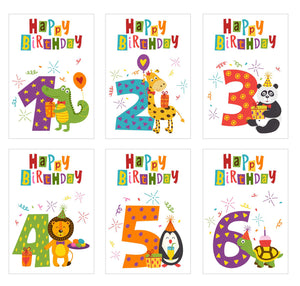 6 schöne Geburtstagskarten für Kinder im Set mit Umschlag. 1 2 3 4 5 6 Jahre (20126)
