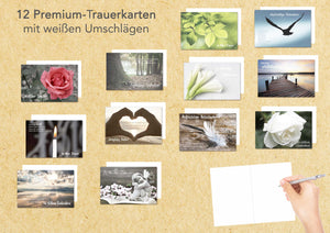 Set 12 einfühlsame Premium-Trauerkarten/Beileidskarten mit Umschlag (20197)