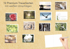 Set 12 einfühlsame Premium-Trauerkarten/Beileidskarten mit Umschlag (20252)