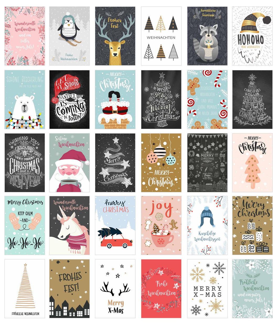 Set 30 Weihnachtspostkarten Weihnachten Karten Postkarten Weihnachtskarten (20383)