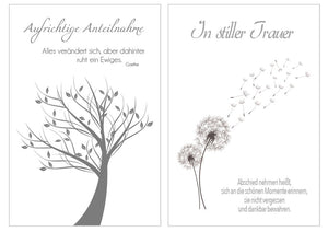 Set 6 einfühlsame Premium-Trauerkarten mit Silber-Prägung/Beileidskarten mit Umschlag (20057)