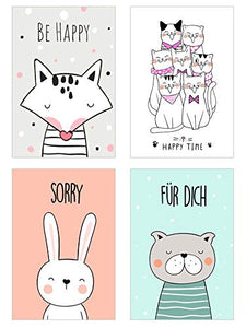 Edition Seidel Set 25 Postkarten niedliche Tiere mit Sprüchen - Karten mit Spruch - Postkarte Geburtstagskarten Katze Hund