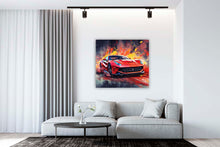 Laden Sie das Bild in den Galerie-Viewer, Edition Seidel Premium Wandbild Ferrari rot Style auf hochwertiger Leinwand (100x100 cm) gerahmt. Leinwandbild Kunstdruck Pop Art Bild stylish Wohnung Büro Loft Lounge Bars Galerie Lobby
