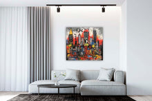 Laden Sie das Bild in den Galerie-Viewer, Edition Seidel Premium Wandbild New York Skyline auf hochwertiger Leinwand (100x100 cm) gerahmt. Leinwandbild Kunstdruck Pop Art Bild stylish Wohnung Büro Loft Lounge Bar Galerie Lobby
