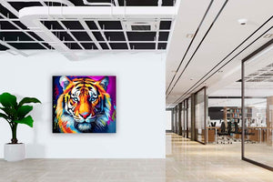 Premium Wandbild Tiger auf hochwertiger Leinwand Bild fertig gerahmt mit Keilrahmen 2cm, Kunstdruck Wandbild mit Rahmen kein Poster oder Plakat