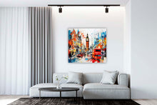 Laden Sie das Bild in den Galerie-Viewer, Edition Seidel Premium Wandbild London Style auf hochwertiger Leinwand (100x100 cm) gerahmt. Leinwandbild Kunstdruck Pop Art Bild stylish Wohnung Büro Loft Lounge Bars Galerie Lobby
