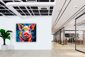 Edition Seidel Premium Wandbild Schweinchen Schwein Format 80x80 cm auf hochwertiger Leinwand Bild fertig gerahmt mit Keilrahmen 2cm, Kunstdruck Leinwandbild Wohnzimmer Büro