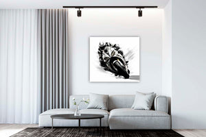 Edition Seidel Premium Wandbild Motorrad schwarz weiß auf hochwertiger Leinwand (80x80 cm) gerahmt. Leinwandbild Kunstdruck Pop Art Bild stylish Wohnung Büro Loft Lounge Bar Galerie Lobby