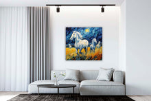 Laden Sie das Bild in den Galerie-Viewer, Edition Seidel Premium Wandbild Pferde Öl-Zeichnung auf hochwertiger Leinwand (100x100 cm) gerahmt. Leinwandbild Kunstdruck stylish Wohnung Büro Loft Lounge Bar Galerie Lobby
