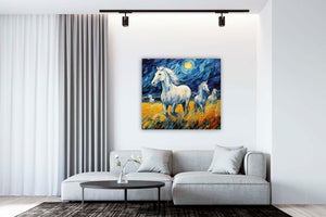 Edition Seidel Premium Wandbild Pferde Öl-Zeichnung auf hochwertiger Leinwand (100x100 cm) gerahmt. Leinwandbild Kunstdruck stylish Wohnung Büro Loft Lounge Bar Galerie Lobby