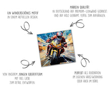 Laden Sie das Bild in den Galerie-Viewer, Edition Seidel Premium Wandbild Motorrad Fahrer Style auf hochwertiger Leinwand (60x60 cm) gerahmt. Leinwandbild Kunstdruck Pop Art Bild stylish Wohnung Büro Loft Lounge Bars Galerie Lobby
