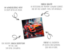 Laden Sie das Bild in den Galerie-Viewer, Edition Seidel Premium Wandbild Mercedes AMG rot auf hochwertiger Leinwand (80x80 cm) gerahmt. Leinwandbild Kunstdruck Pop Art Bild stylish Wohnung Büro Loft Lounge Bars Galerie Lobby
