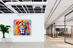 Edition Seidel Premium Wandbild Löwe Format 40x40 cm auf hochwertiger Leinwand Bild fertig gerahmt Keilrahmen 2cm, Kunstdruck Pop Art Leinwandbild Wohnzimmer Büro