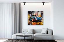 Laden Sie das Bild in den Galerie-Viewer, Edition Seidel Premium Wandbild Porsche dunkelblau auf hochwertiger Leinwand Bild fertig gerahmt Keilrahmen 2cm, Kunstdruck Wandbild Leinwandbild Wohnzimmer Büro (60x60 cm)
