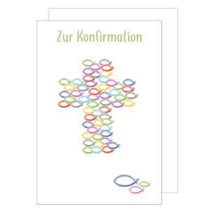 Edition Seidel Premium Glückwunschkarte zur Konfirmation mit Umschlag. Konfirmationskarte Karte Grusskarte bunte Fische Kreuz Junge Mädchen (KF272 SW022)