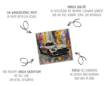 Laden Sie das Bild in den Galerie-Viewer, Edition Seidel Premium Wandbild Mercedes AMG silber auf hochwertiger Leinwand (100x100 cm) gerahmt. Leinwandbild Kunstdruck Pop Art Bild stylish Wohnung Büro Loft Lounge Bars Galerie Lobby
