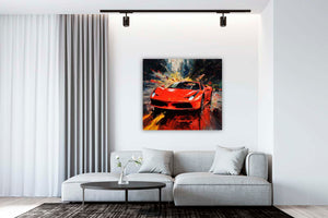 Edition Seidel Premium Wandbild Ferrari rot auf hochwertiger Leinwand (60x60 cm) gerahmt. Leinwandbild Kunstdruck Pop Art Bild stylish Wohnung Büro Loft Lounge Bars Galerie Lobby
