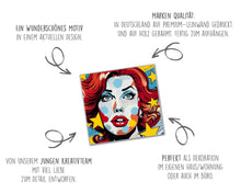 Laden Sie das Bild in den Galerie-Viewer, Edition Seidel Premium Wandbild Comic female auf hochwertiger Leinwand (100x100 cm) gerahmt. Leinwandbild Kunstdruck Pop Art Bild stylish Wohnung Büro Loft Lounge Bar Galerie Lobby
