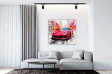 Laden Sie das Bild in den Galerie-Viewer, Edition Seidel Premium Wandbild Ferrari rot fashion auf hochwertiger Leinwand (60x60 cm) gerahmt. Leinwandbild Kunstdruck Pop Art Bild stylish Wohnung Büro Loft Lounge Bar Galerie Lobby
