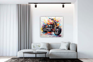 Edition Seidel Premium Wandbild Motorrad Graffiti auf hochwertiger Leinwand (80x80 cm) gerahmt. Leinwandbild Kunstdruck Pop Art Bild stylish Wohnung Büro Loft Lounge Bar Galerie Lobby