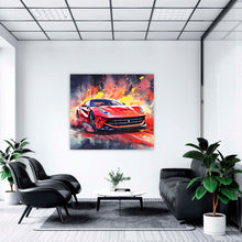 Laden Sie das Bild in den Galerie-Viewer, Edition Seidel Premium Wandbild Ferrari rot Style auf hochwertiger Leinwand (100x100 cm) gerahmt. Leinwandbild Kunstdruck Pop Art Bild stylish Wohnung Büro Loft Lounge Bars Galerie Lobby
