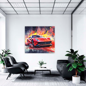 Edition Seidel Premium Wandbild Ferrari rot Style auf hochwertiger Leinwand (100x100 cm) gerahmt. Leinwandbild Kunstdruck Pop Art Bild stylish Wohnung Büro Loft Lounge Bars Galerie Lobby