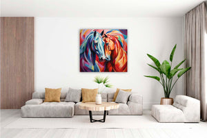 Edition Seidel Premium Wandbild Pferde FM auf hochwertiger Leinwand (60x60 cm) gerahmt. Leinwandbild Kunstdruck Pop Art Bild stylish Wohnung Büro Loft Lounge Bars Galerie Lobby