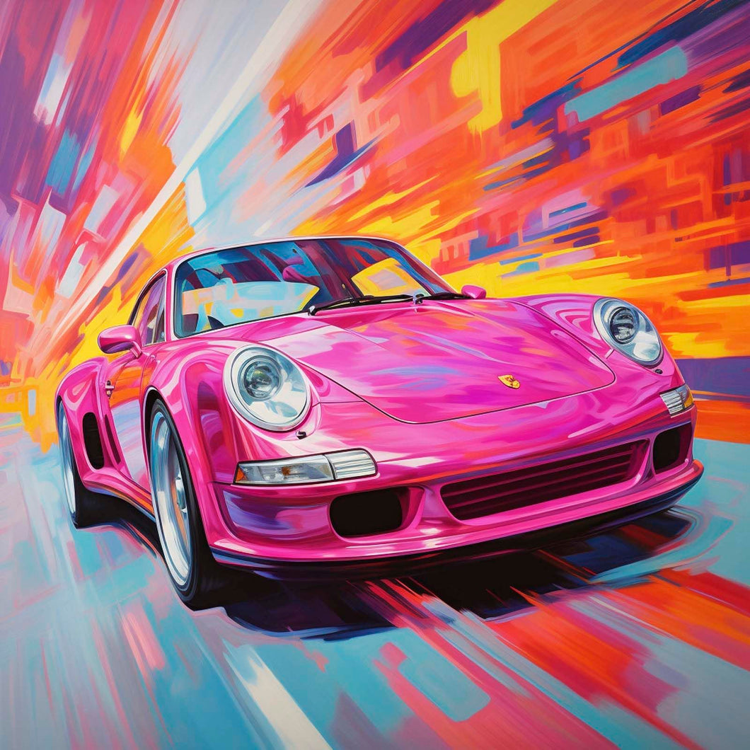 Edition Seidel Premium Wandbild Porsche pink auf hochwertiger Leinwand (80x80 cm) gerahmt. Leinwandbild Kunstdruck Pop Art Bild stylish Wohnung Büro Loft Lounge Bar Galerie Lobby
