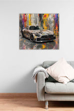 Laden Sie das Bild in den Galerie-Viewer, Edition Seidel Premium Wandbild Mercedes AMG silber auf hochwertiger Leinwand (100x100 cm) gerahmt. Leinwandbild Kunstdruck Pop Art Bild stylish Wohnung Büro Loft Lounge Bars Galerie Lobby
