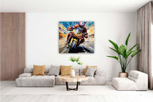 Laden Sie das Bild in den Galerie-Viewer, Edition Seidel Premium Wandbild Motorrad Fahrer Style auf hochwertiger Leinwand (60x60 cm) gerahmt. Leinwandbild Kunstdruck Pop Art Bild stylish Wohnung Büro Loft Lounge Bars Galerie Lobby
