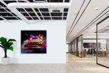 Laden Sie das Bild in den Galerie-Viewer, Edition Seidel Premium Wandbild Mercedes AMG orange auf hochwertiger Leinwand (80x80 cm) gerahmt. Leinwandbild Kunstdruck Pop Art Bild stylish Wohnung Büro Loft Lounge Bar Galerie Lobby
