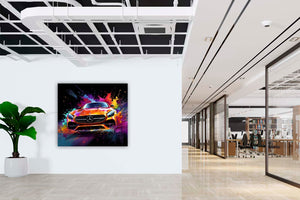 Edition Seidel Premium Wandbild Mercedes AMG orange auf hochwertiger Leinwand (80x80 cm) gerahmt. Leinwandbild Kunstdruck Pop Art Bild stylish Wohnung Büro Loft Lounge Bar Galerie Lobby